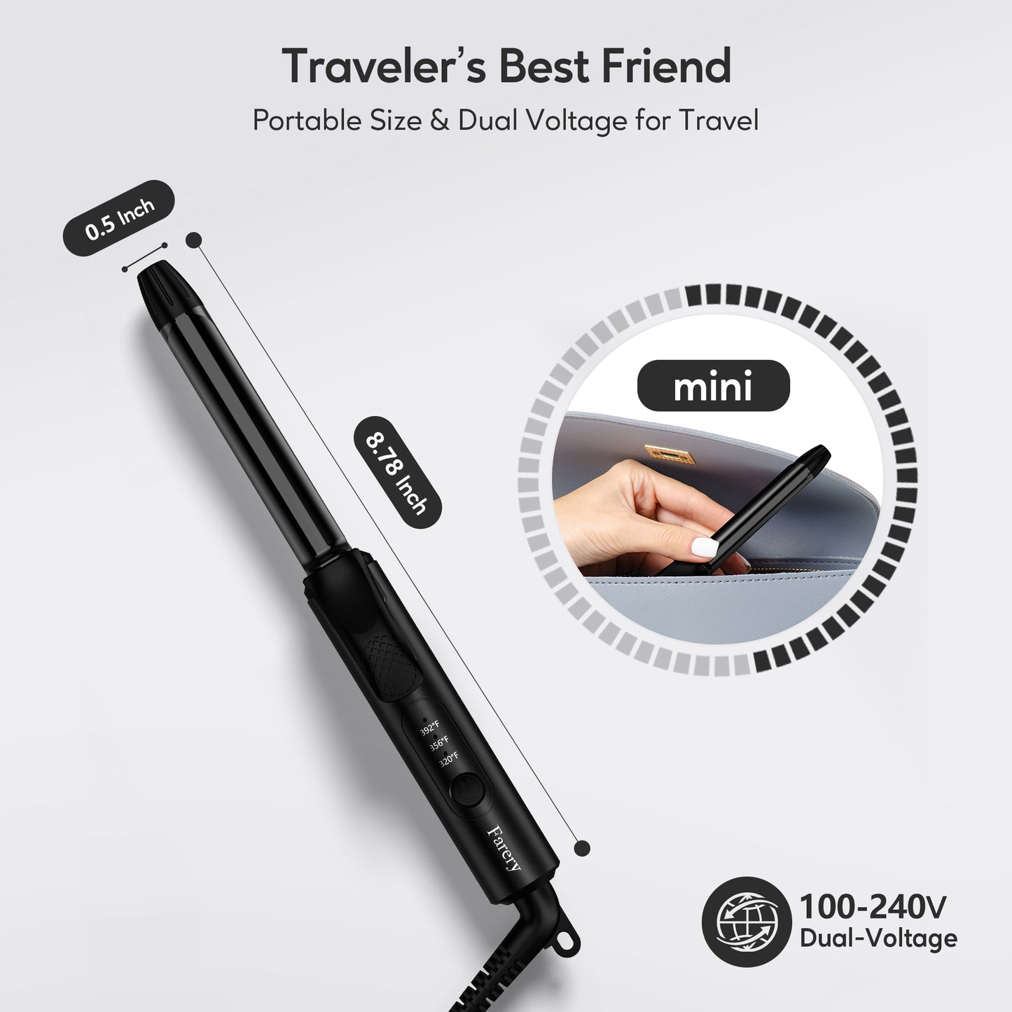 Mini Curling Iron, 1/2 Inch, Multi-Temp