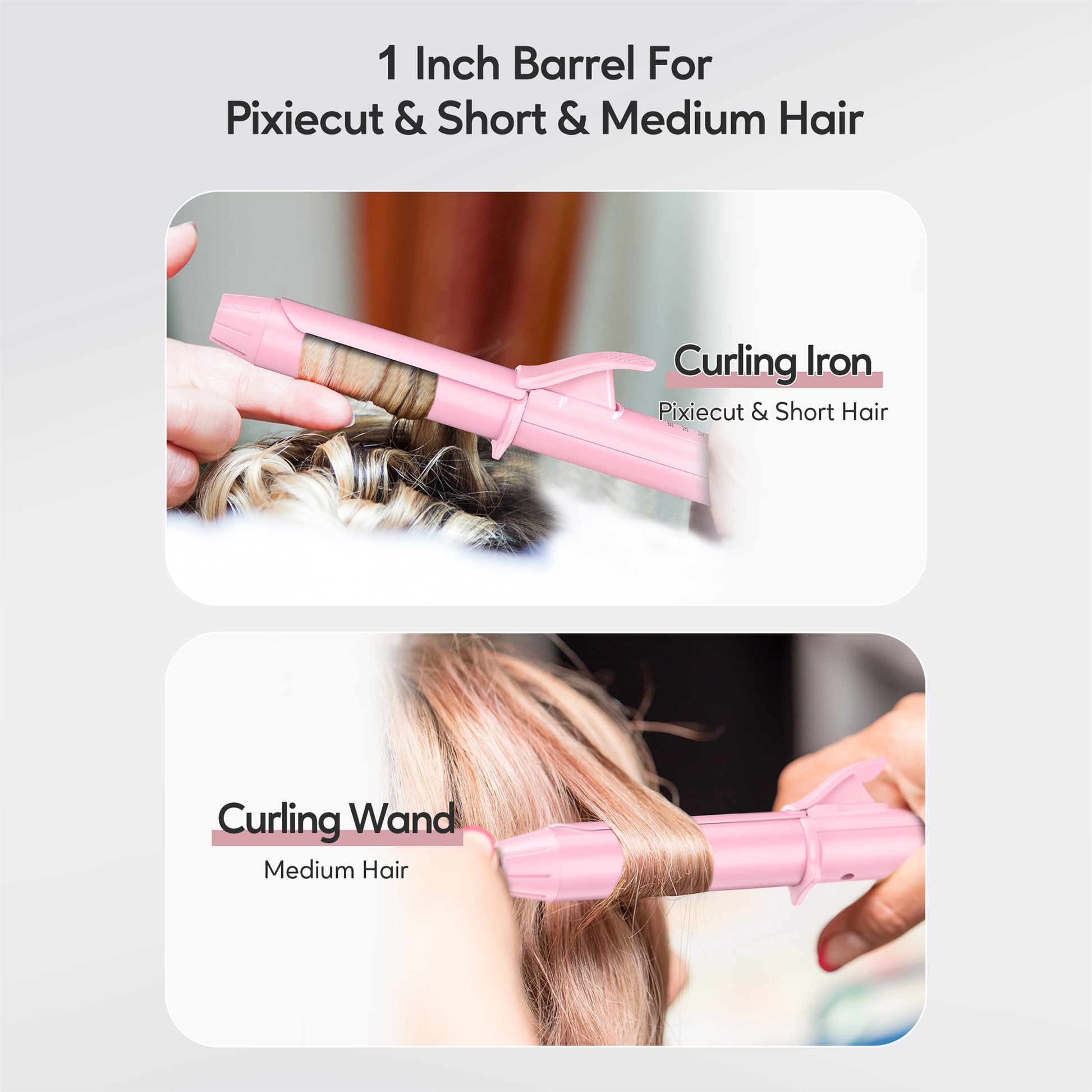FARERY Mini Curling Iron, 1" Travel Size Hair Curler with Adjustable Temperatures, Pink
