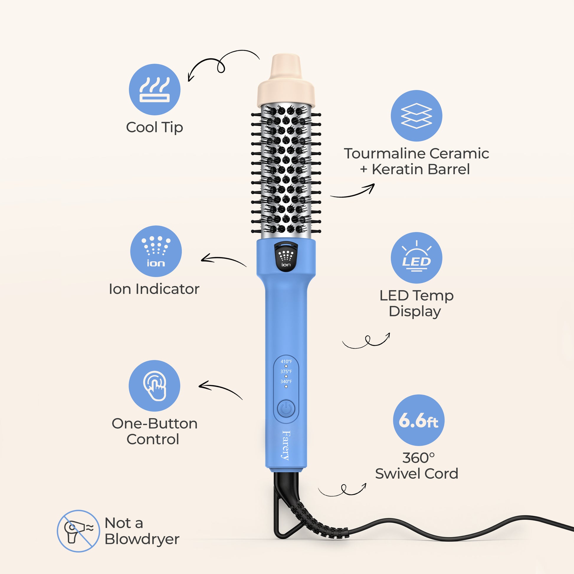 FARERY Mini Hot Curling Brush, 1.2 Inch Ionic Heated Round Brush for Short Hair