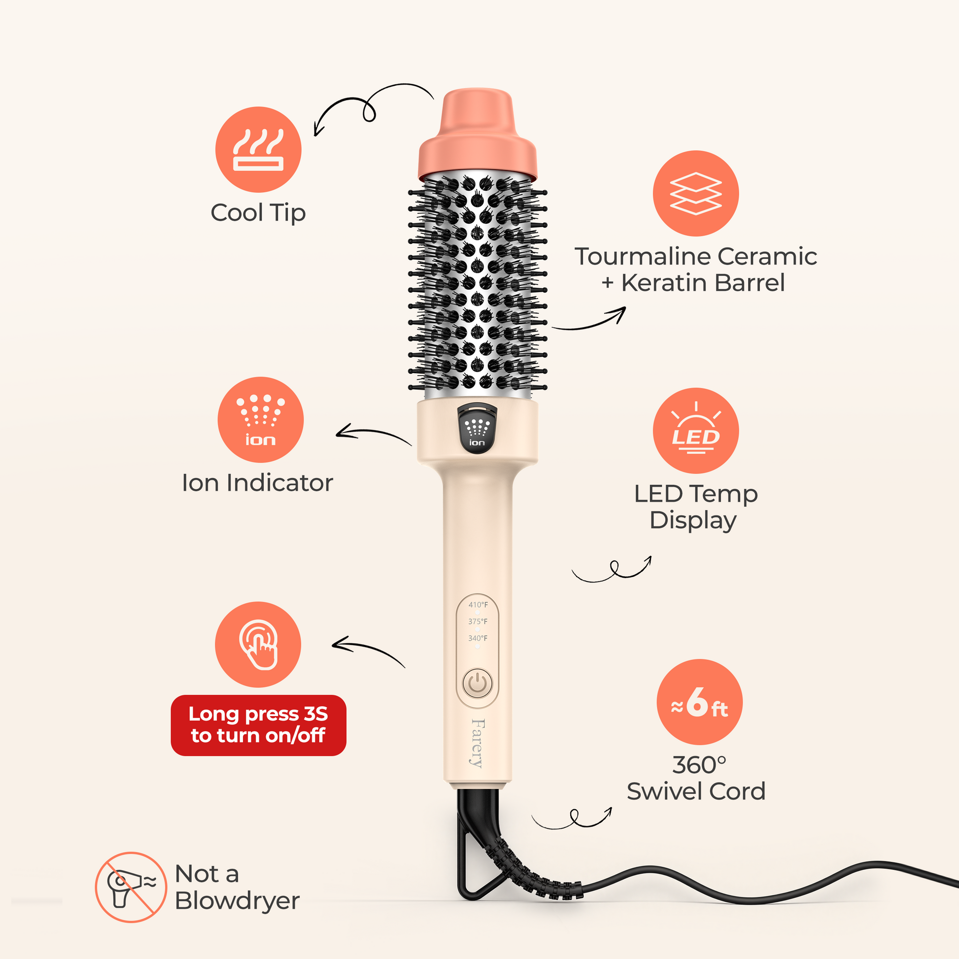 Farery Mini Thermal Brush 1.5 Inch, Heated Round Brush for Voluminous Styling & Curls
