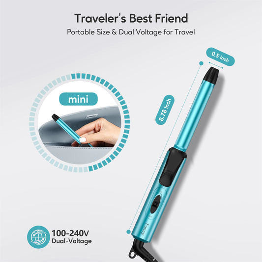 Mini Curling Iron, Blue, Single-Temp