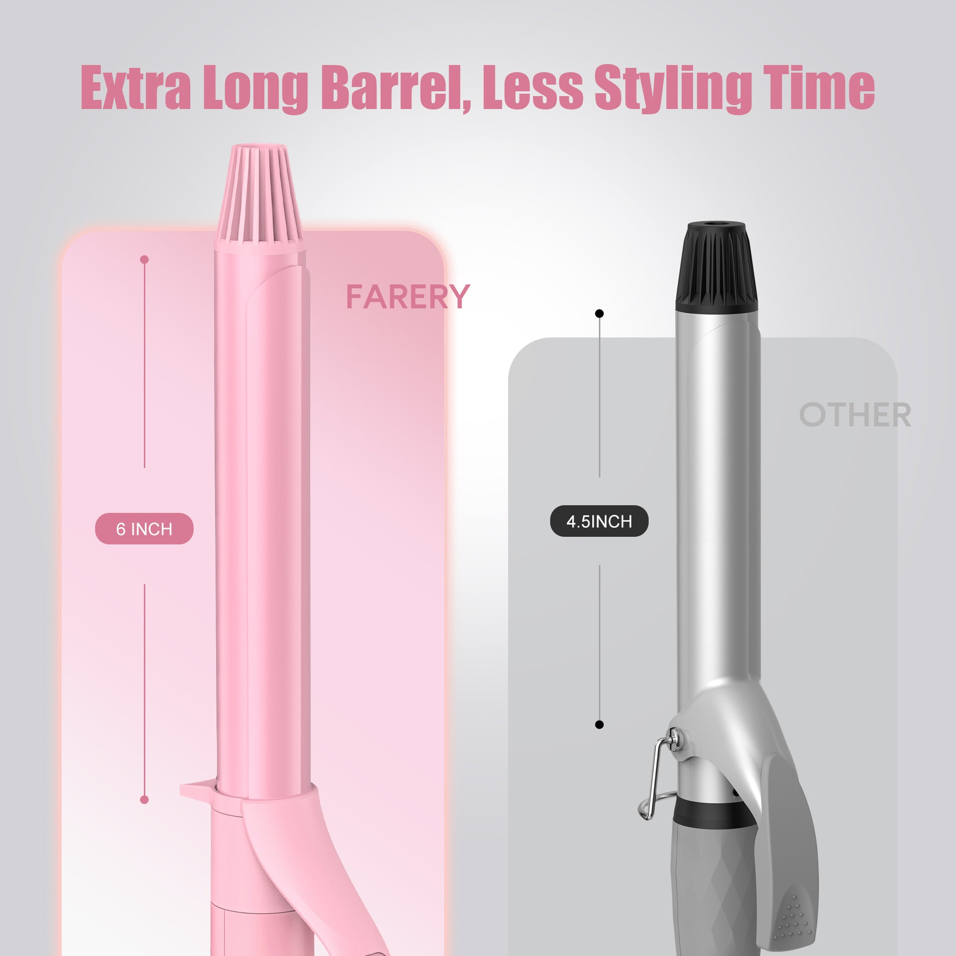 FARERY Extra Long Curling Iron, Long Barrel Ceramic Hair Curler 1 inch, Pink
