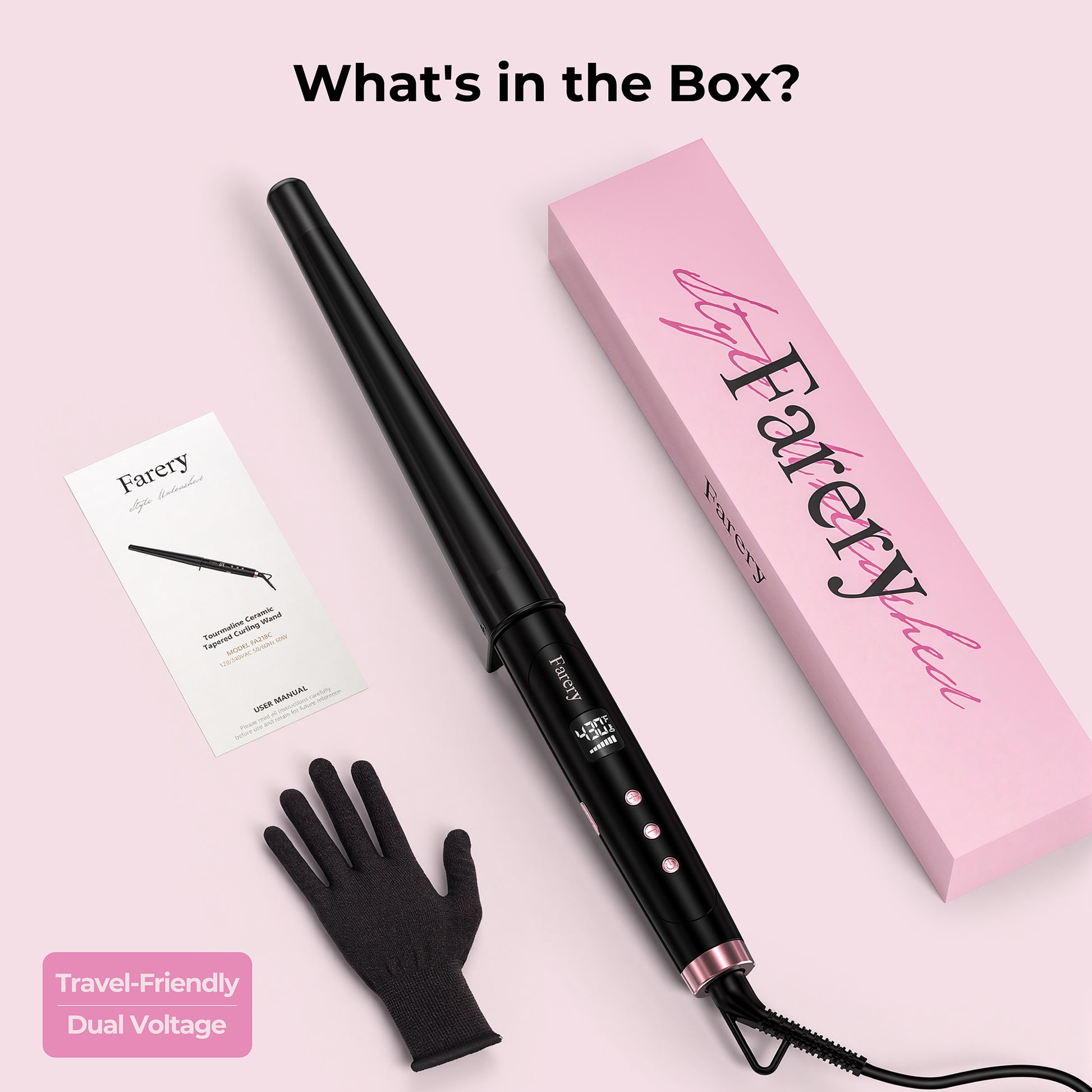 FARERY Tapered Curling Wand, 3/4-1 1/4" Conical with 7.3" Extra Long Barrel