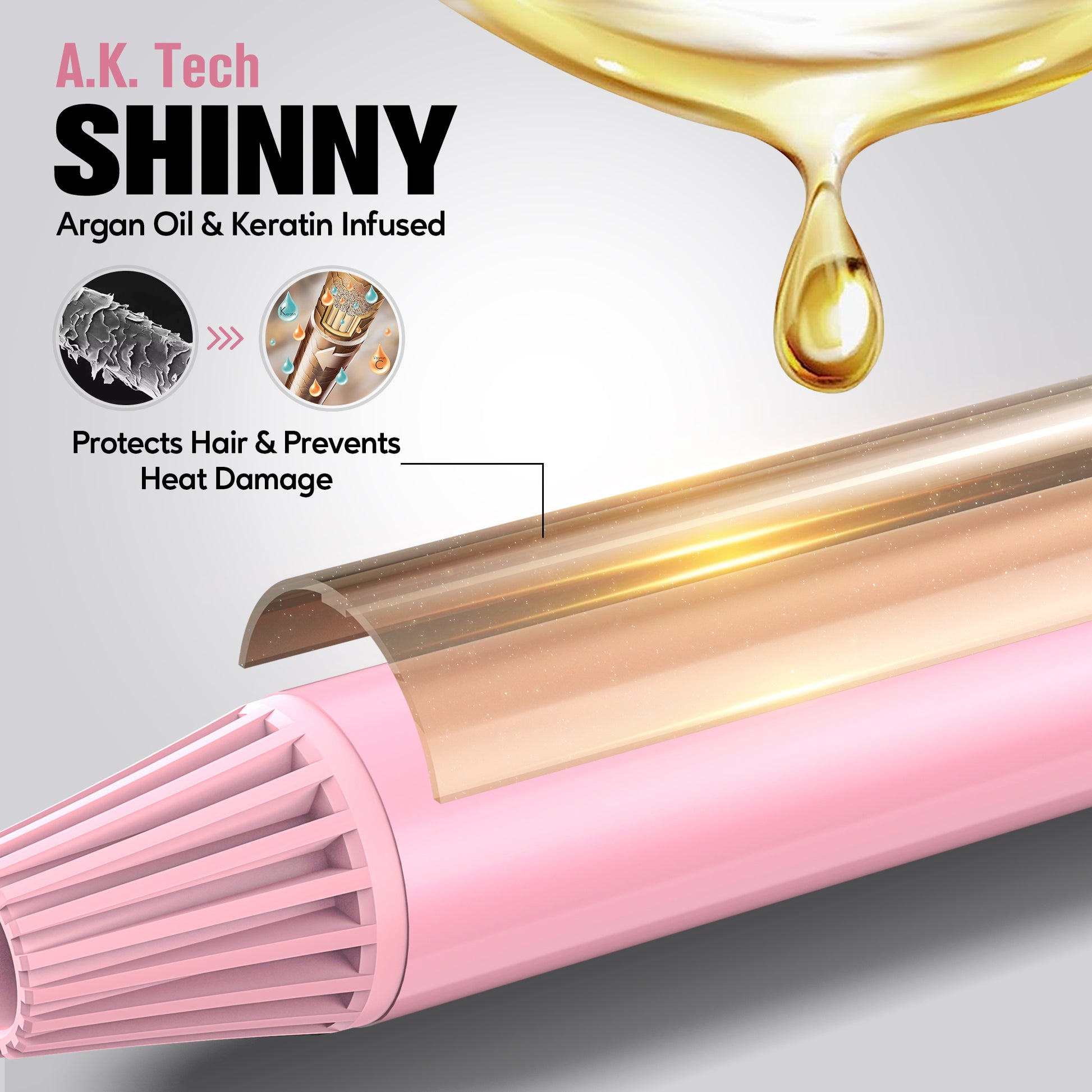FARERY Extra Long Curling Iron, Long Barrel Ceramic Hair Curler 1 inch, Pink