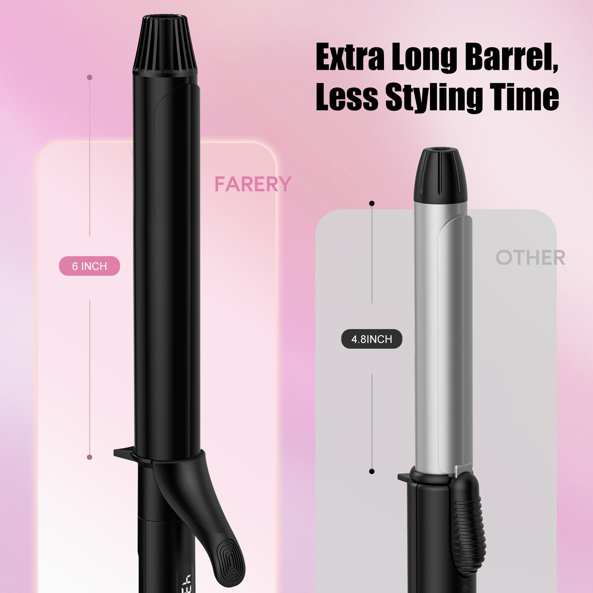 FARERY 1.25" extra long curling iron with adjustable tempertures for long hair, Black