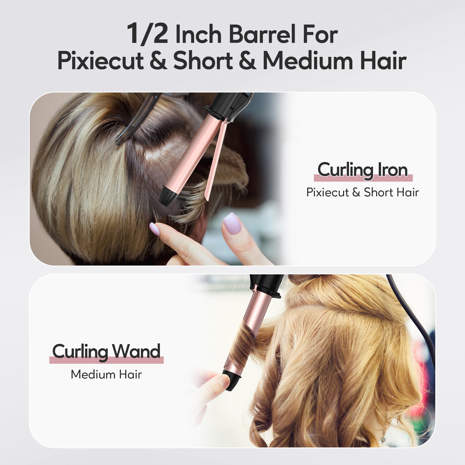 FARERY Travel Size Mini Curling Iron, 1/2" Ceramic Mini Hair Curler for Short Hair, Rosegold