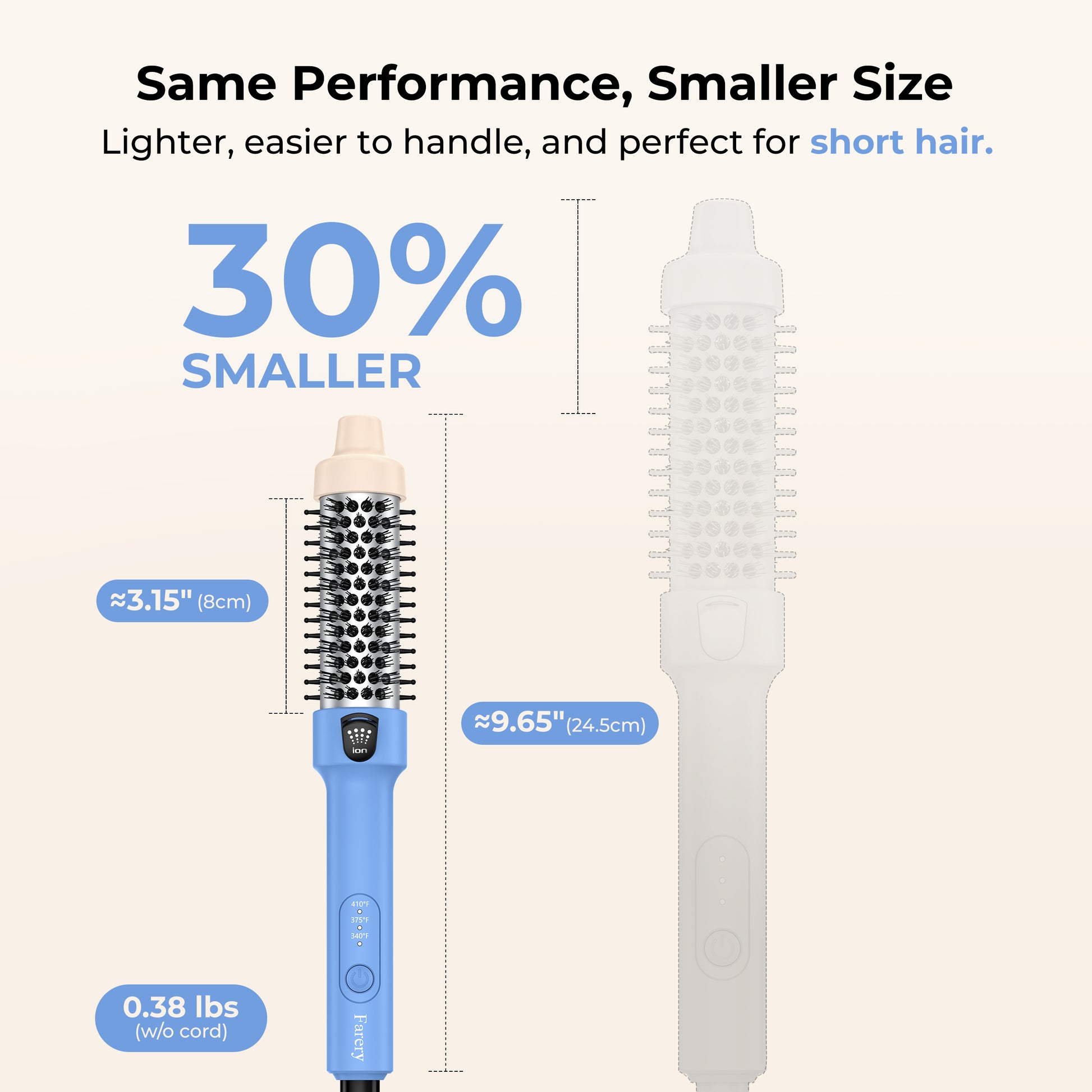FARERY Mini Hot Curling Brush, 1.2 Inch Ionic Heated Round Brush for Short Hair