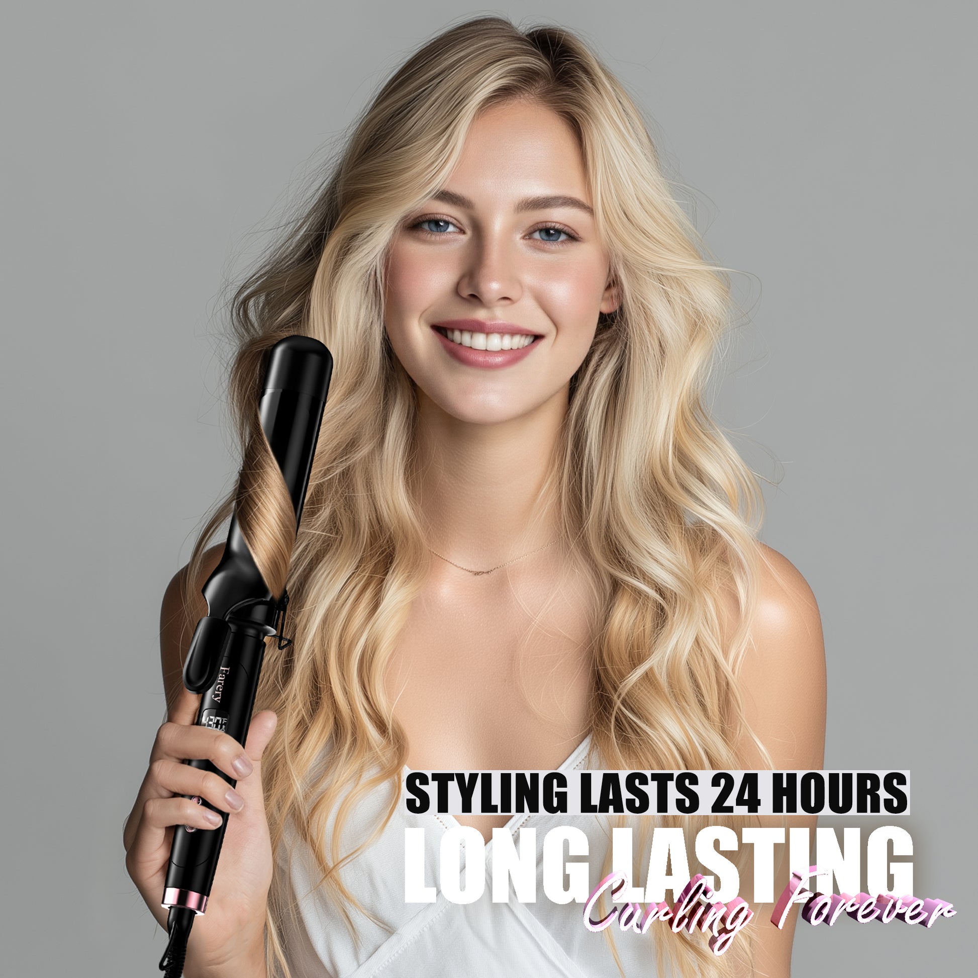 FARERY 1.5 inch Curling Iron For Long Hair, Lightweight Long Barrel Ceramic Curling Iron