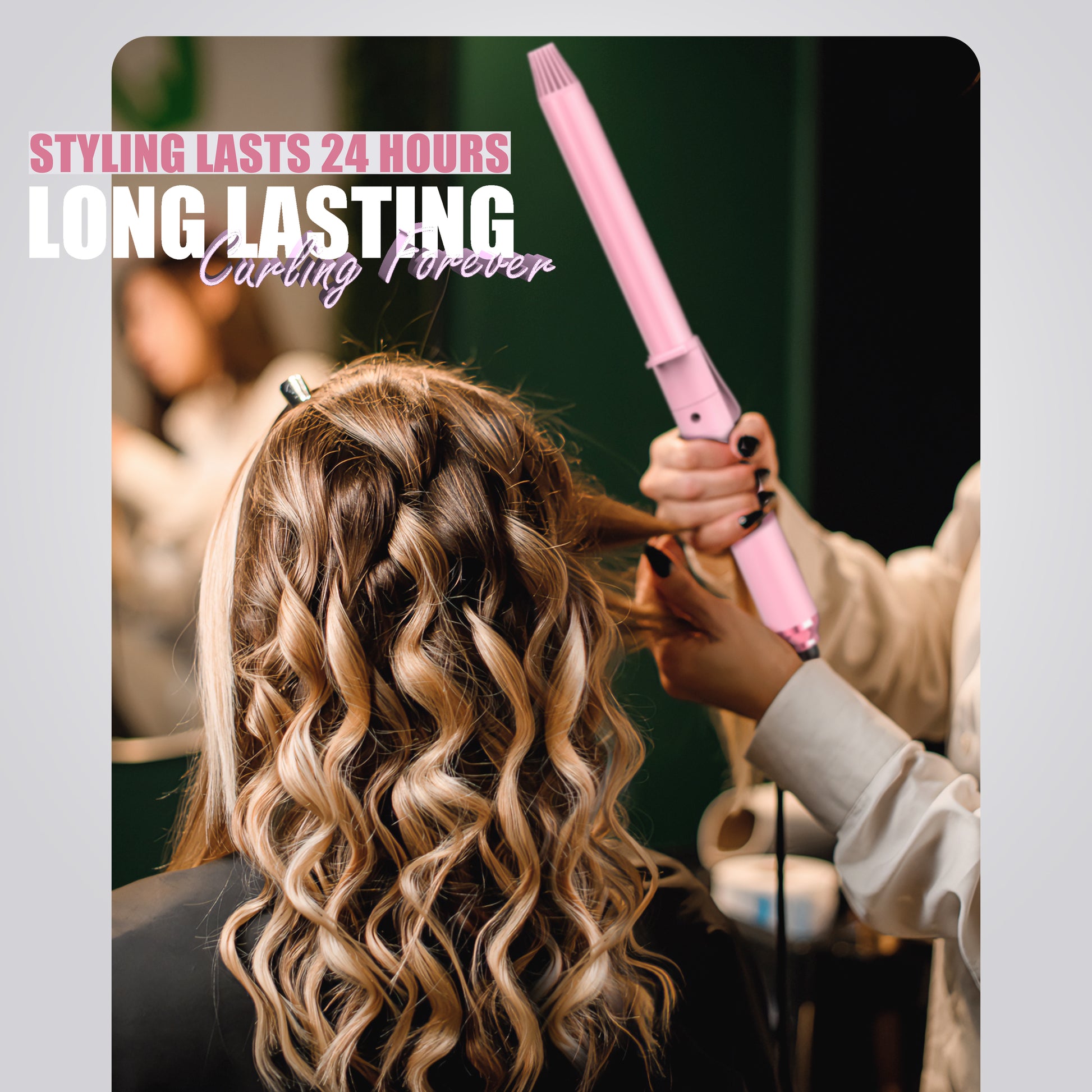 FARERY Extra Long Curling Iron, Long Barrel Ceramic Hair Curler 1 inch, Pink