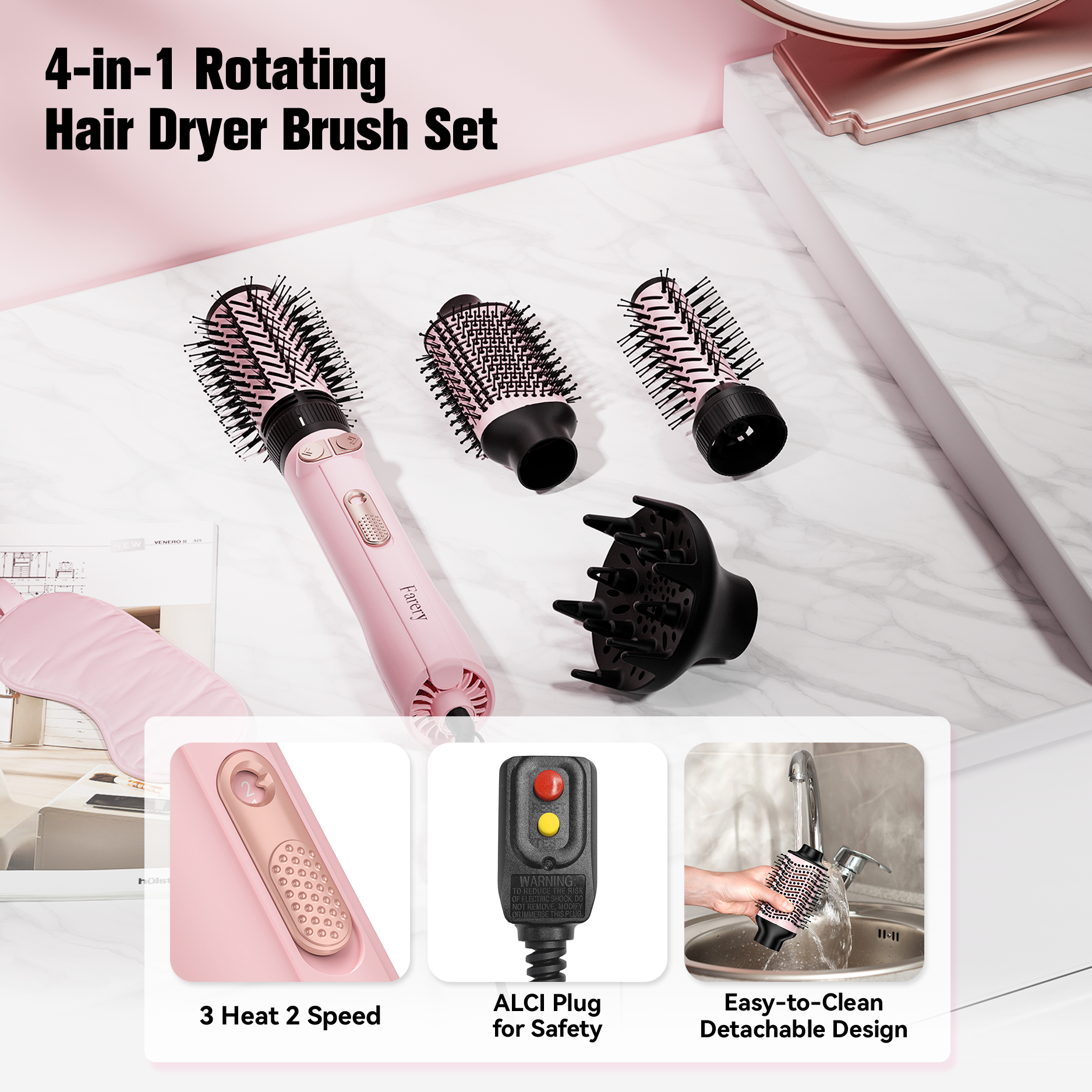 4-IN-1 Rotating Hair Dryer Brush Set