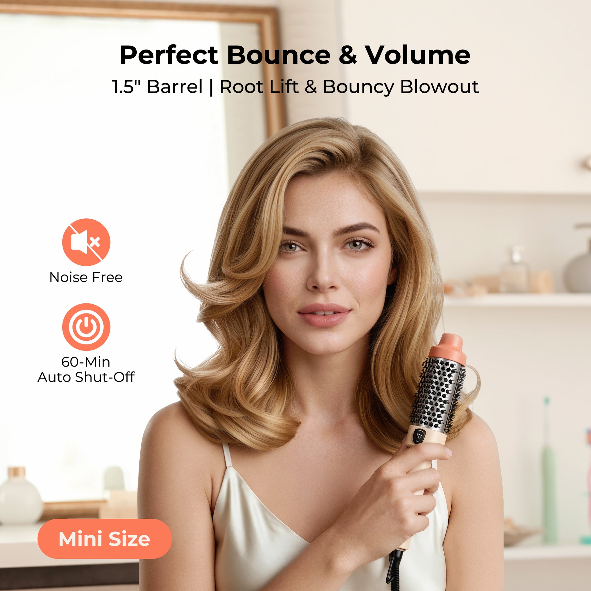 Farery Mini Thermal Brush 1.5 Inch, Heated Round Brush for Voluminous Styling & Curls