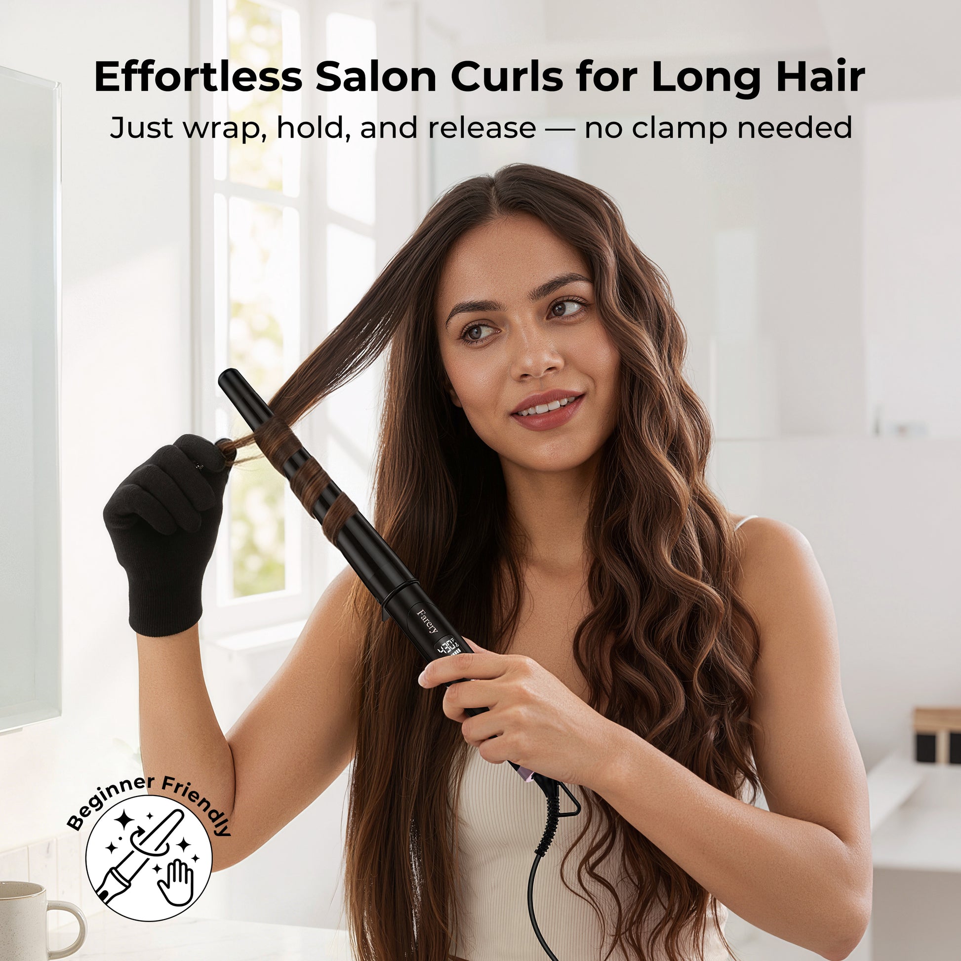FARERY Tapered Curling Wand, 3/4-1 1/4" Conical with 7.3" Extra Long Barrel