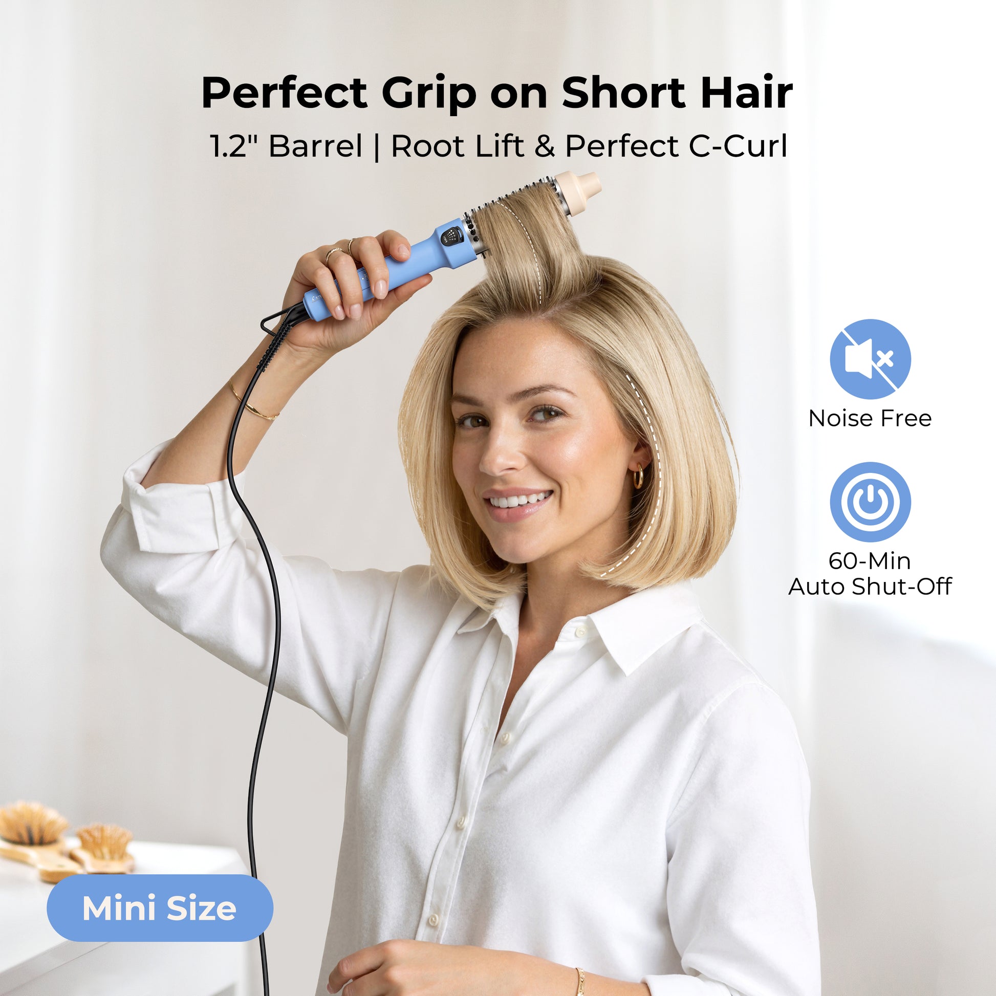 FARERY Mini Hot Curling Brush, 1.2 Inch Ionic Heated Round Brush for Short Hair