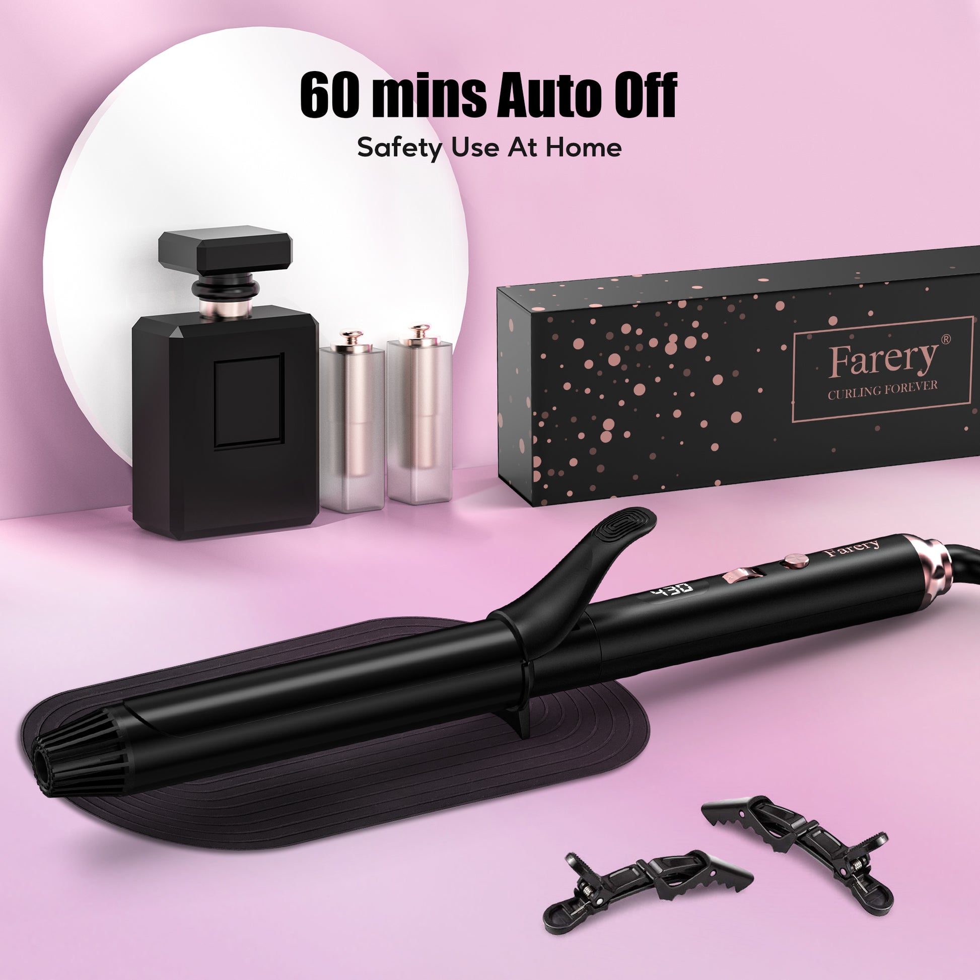 FARERY 1.25" extra long curling iron with adjustable tempertures for long hair, Black