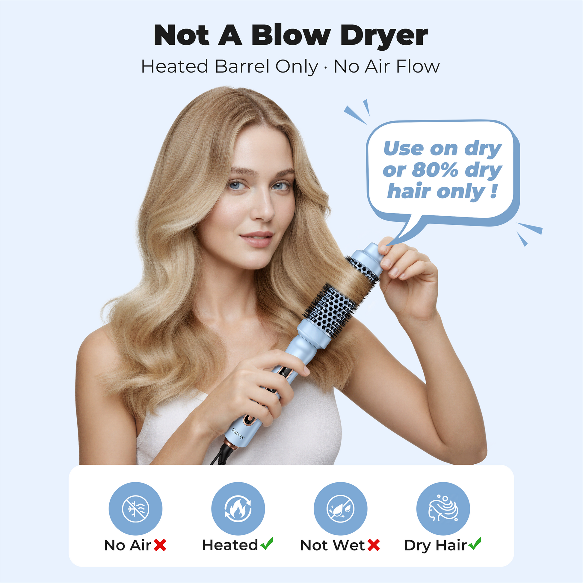 FARERY 1.5" Thermal Brush, Heated Round Brush for Short to Medium Hair Styling, Blue