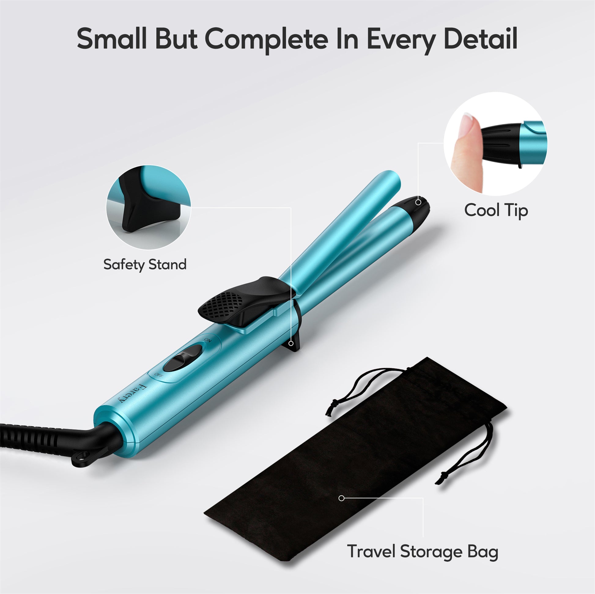 Mini Curling Iron, Blue, Single-Temp